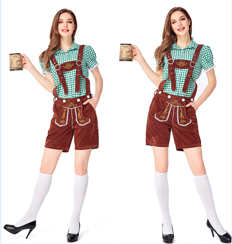 Womens Oktoberfest Outfit Embroidered Blouse with Lederhosen Shorts